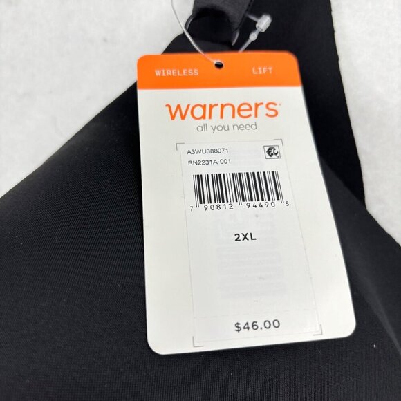 Warners Wireless Lift Bra Size 2XL Black Light Supportive Side Smoothing Panels - Picture 2 of 9
